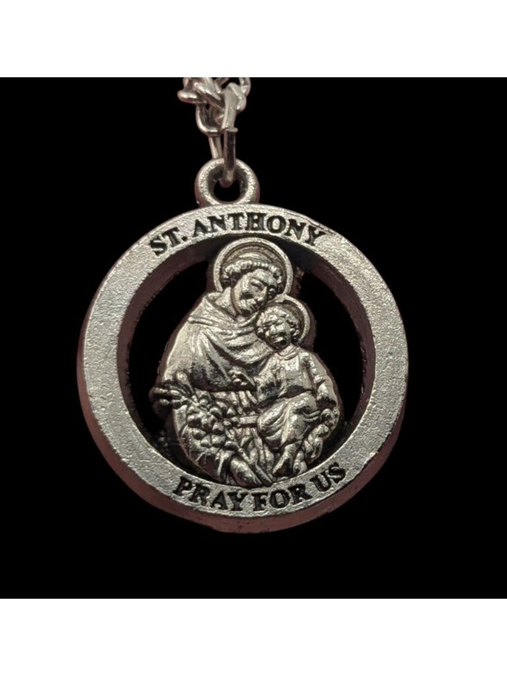 Religious Catholic Vintage Style St Anthony Pray for Us Medal Necklace